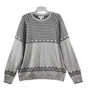 Goodthreads‎ Lambswool Sweater Mens XL Gray Fair Isle Knit Crewneck Pullover